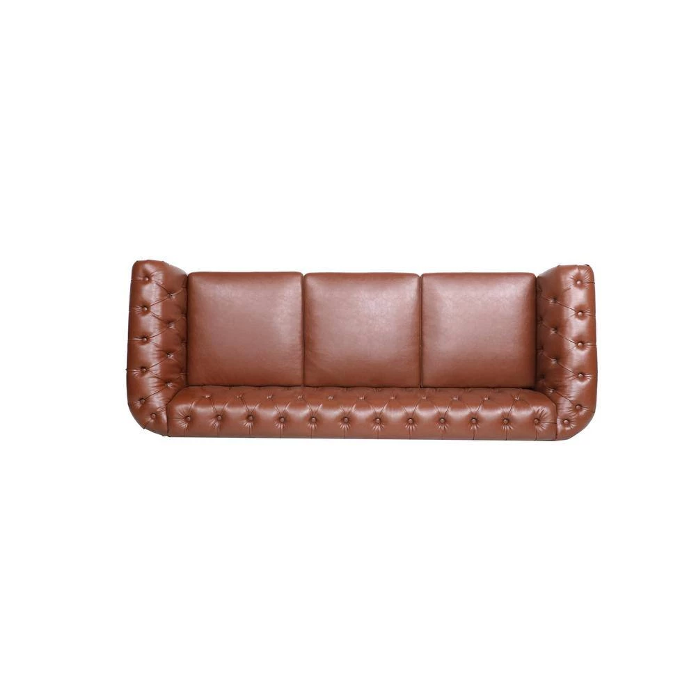 84 in. Wide Rolled Arm PU Leather Curved Sofa Seating 3-Seater Sofa with Reversible Cushions in Brown by sumyeg 9 84 in. Wide Rolled Arm PU Leather Curved Sofa Seating 3-Seater Sofa with Reversible Cushions in Brown by sumyeg - Image 7