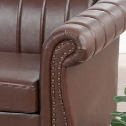 32.5 in. Round Arm Rolled Arm PU Leather Chesterfield 3-Seater Curved Sofa with Reversible Cushions in Brown by sumyeg -Cheap sumyeg Store brown sumyeg sofas couches sy 6w45 1d 1000