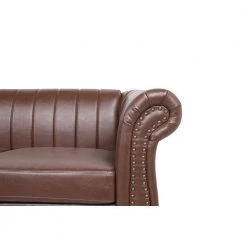 32.5 in. Round Arm Rolled Arm PU Leather Chesterfield 3-Seater Curved Sofa with Reversible Cushions in Brown by sumyeg -Cheap sumyeg Store brown sumyeg sofas couches sy 6w45 1f 1000