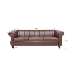 32.5 in. Round Arm Rolled Arm PU Leather Chesterfield 3-Seater Curved Sofa with Reversible Cushions in Brown by sumyeg -Cheap sumyeg Store brown sumyeg sofas couches sy 6w45 44 1000