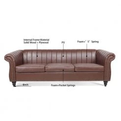 32.5 in. Round Arm Rolled Arm PU Leather Chesterfield 3-Seater Curved Sofa with Reversible Cushions in Brown by sumyeg -Cheap sumyeg Store brown sumyeg sofas couches sy 6w45 66 1000