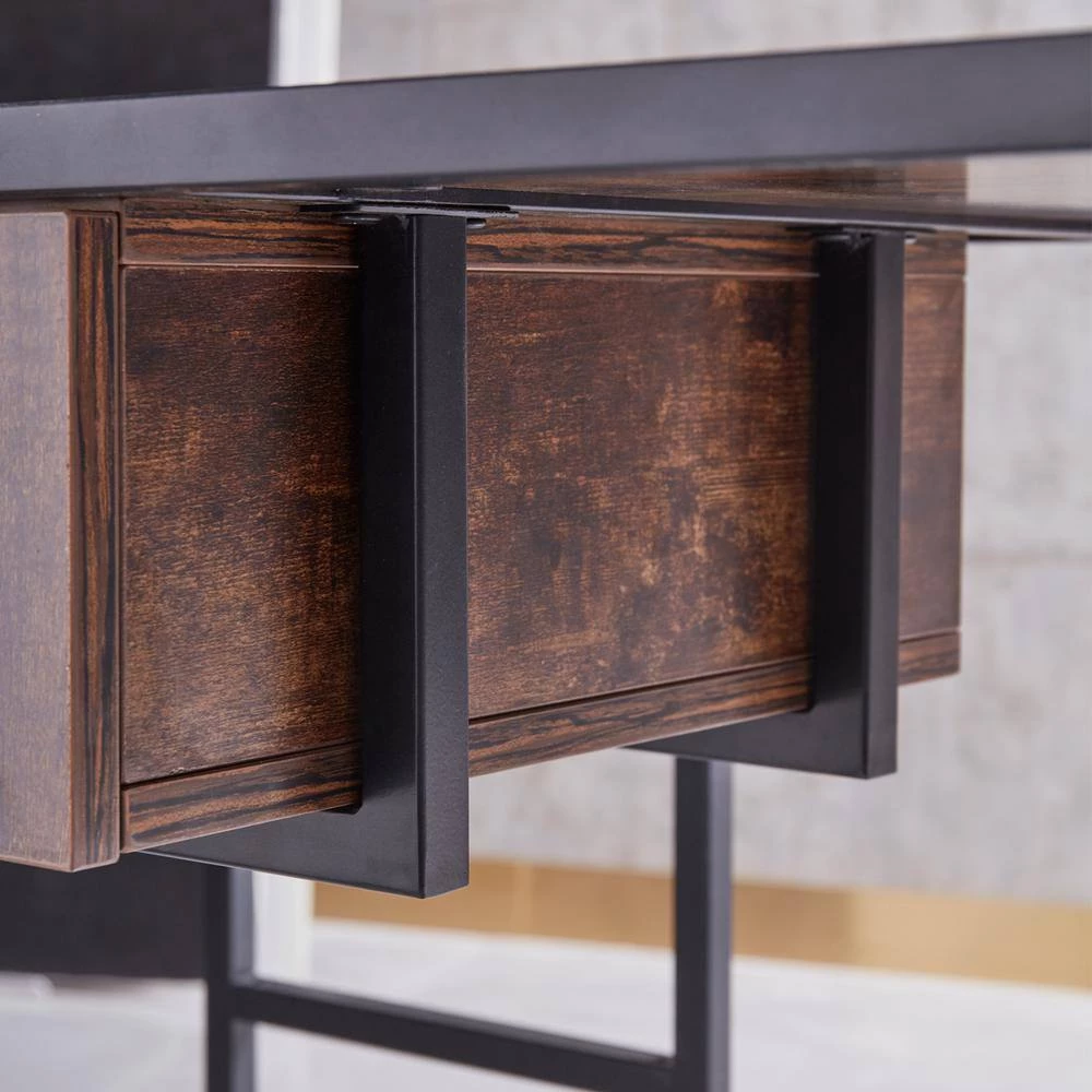 55 in. Rectangle Brown Modern Wood Writing Desk 2-Drawer Computer Desk with Storage by sumyeg 6 55 in. Rectangle Brown Modern Wood Writing Desk 2-Drawer Computer Desk with Storage by sumyeg - Image 4