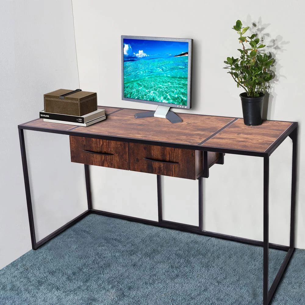 55 in. Rectangle Brown Modern Wood Writing Desk 2-Drawer Computer Desk with Storage by sumyeg 4 55 in. Rectangle Brown Modern Wood Writing Desk 2-Drawer Computer Desk with Storage by sumyeg - Image 2