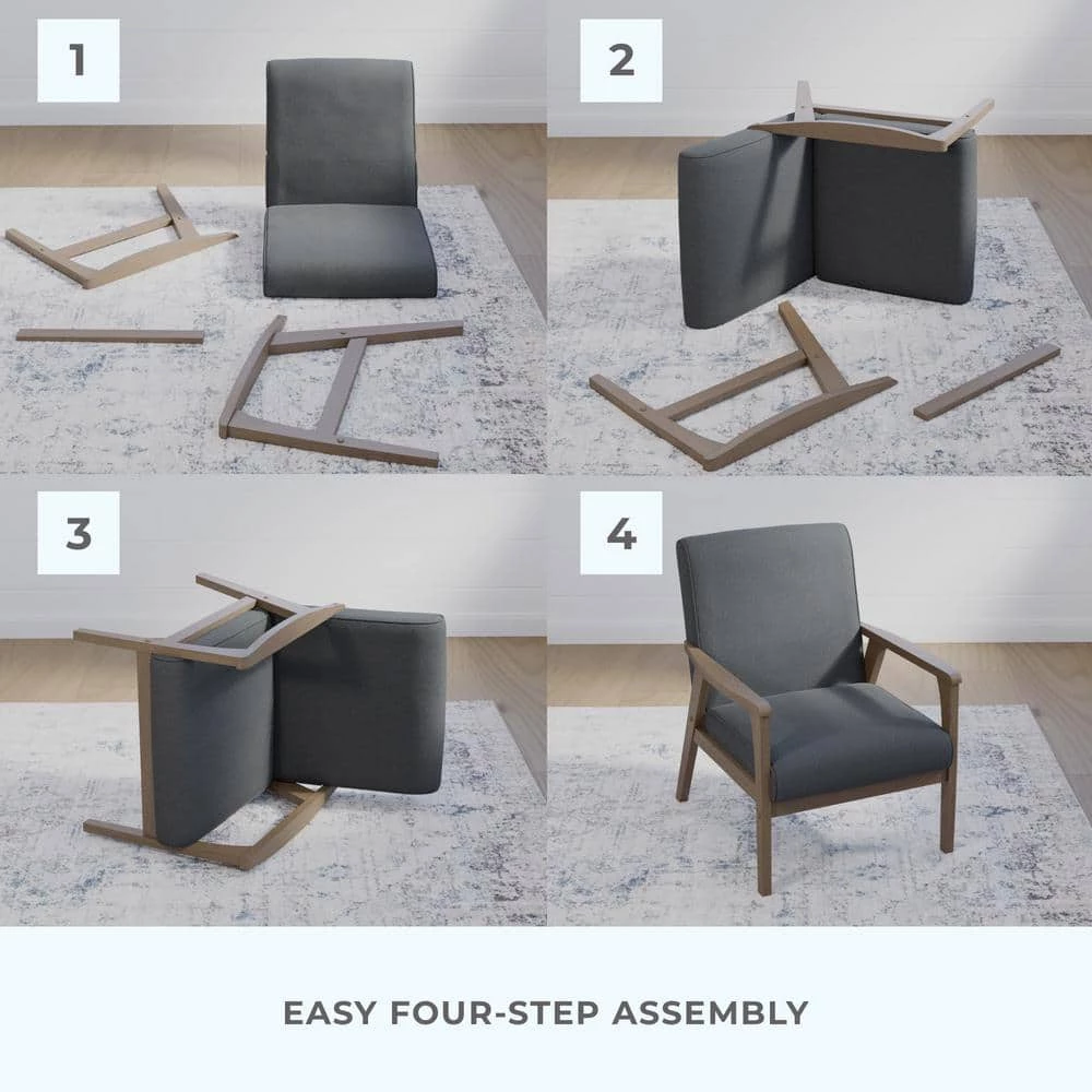 Lara Charcoal Polyseter Upholstered Exposed Arm Wood Accent Chair by Brookside 7 Lara Charcoal Polyseter Upholstered Exposed Arm Wood Accent Chair by Brookside - Image 5