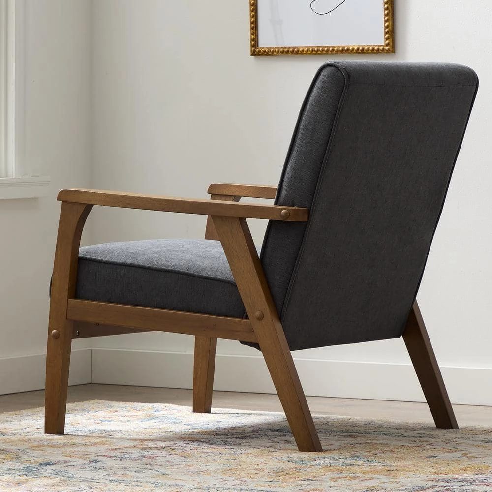 Lara Charcoal Polyseter Upholstered Exposed Arm Wood Accent Chair by Brookside 12 Lara Charcoal Polyseter Upholstered Exposed Arm Wood Accent Chair by Brookside - Image 10