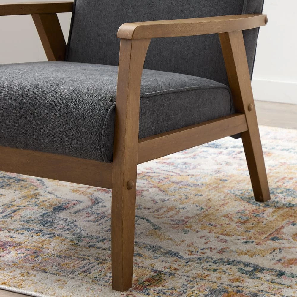 Lara Charcoal Polyseter Upholstered Exposed Arm Wood Accent Chair by Brookside 10 Lara Charcoal Polyseter Upholstered Exposed Arm Wood Accent Chair by Brookside - Image 8