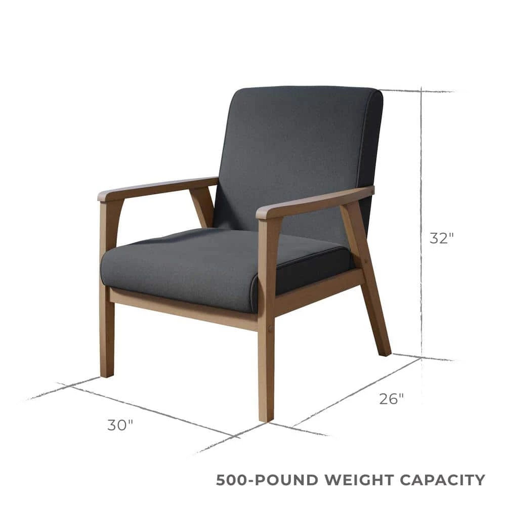 Lara Charcoal Polyseter Upholstered Exposed Arm Wood Accent Chair by Brookside 5 Lara Charcoal Polyseter Upholstered Exposed Arm Wood Accent Chair by Brookside - Image 3