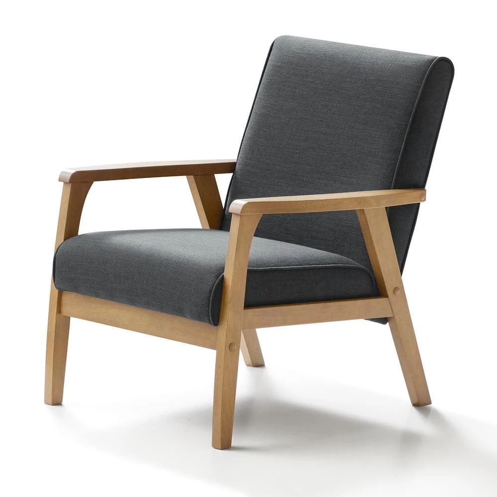 Lara Charcoal Polyseter Upholstered Exposed Arm Wood Accent Chair by Brookside 4 Lara Charcoal Polyseter Upholstered Exposed Arm Wood Accent Chair by Brookside - Image 2