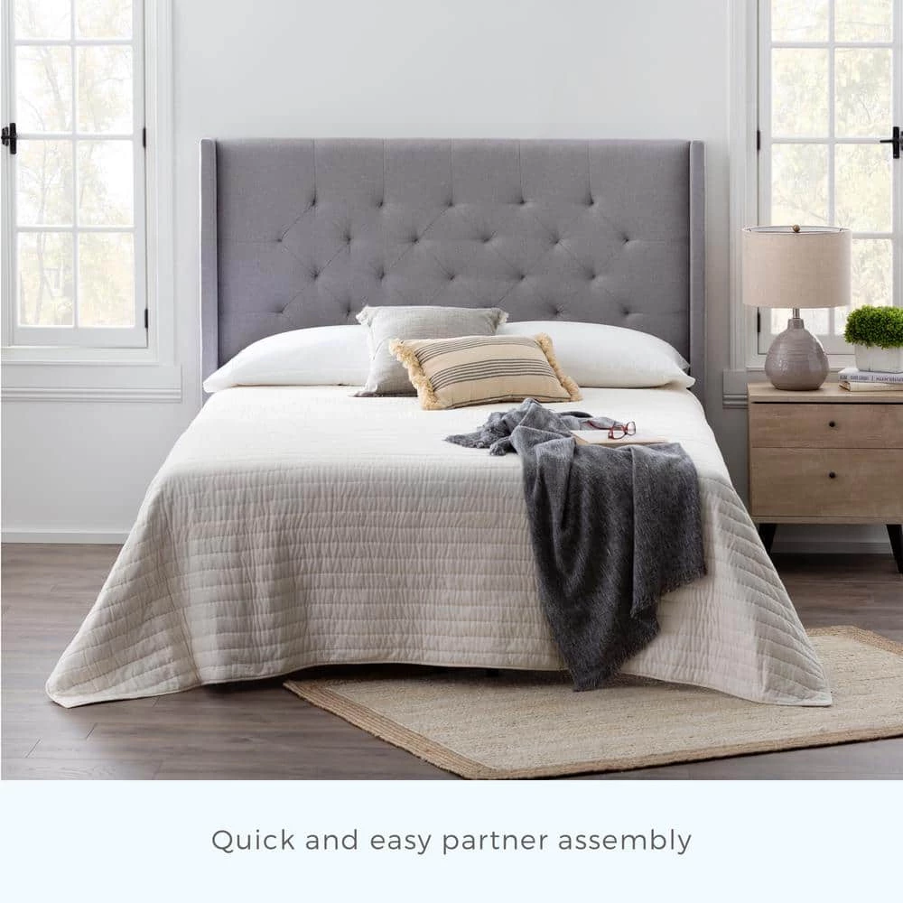 Eva Charcoal King Upholstered Wingback Headboard by Brookside 8 Eva Charcoal King Upholstered Wingback Headboard by Brookside - Image 6