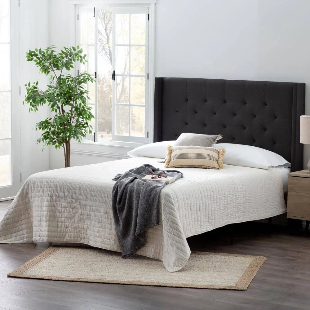 Eva Charcoal King Upholstered Wingback Headboard by Brookside 9 Eva Charcoal King Upholstered Wingback Headboard by Brookside - Image 7