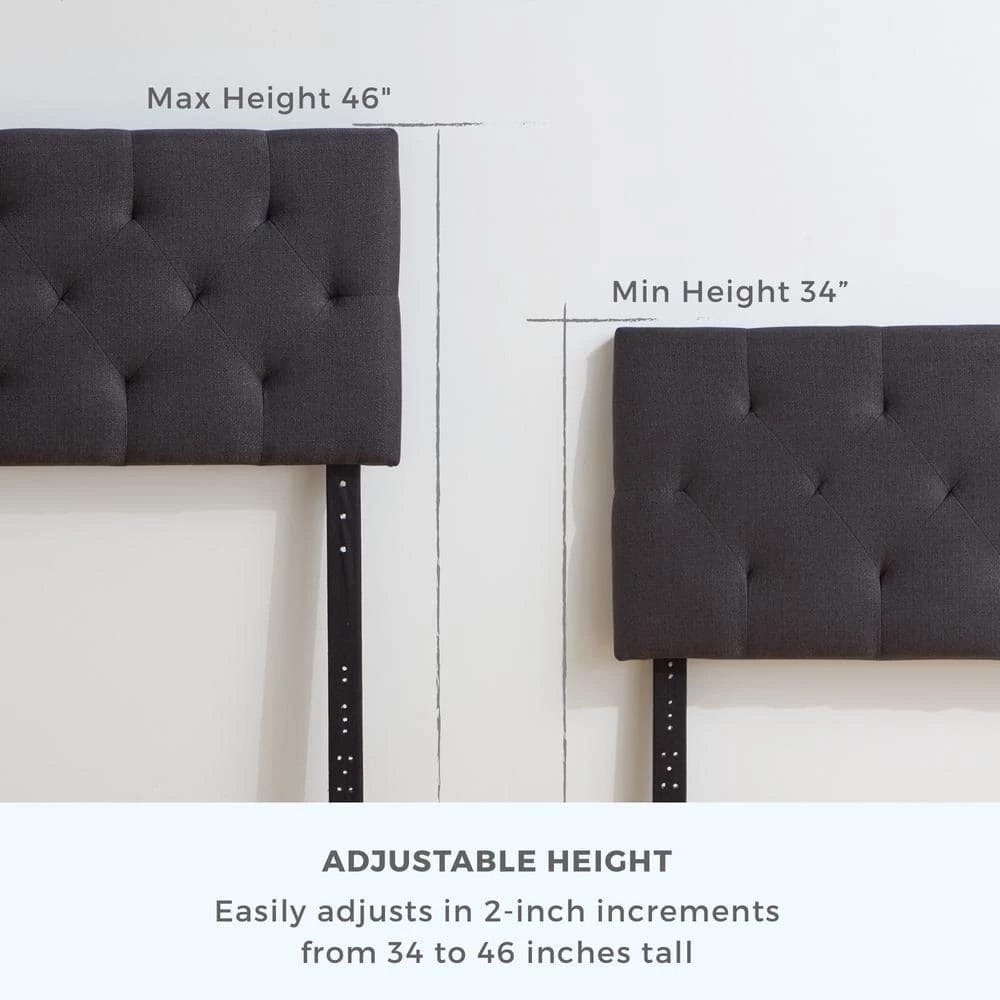 Kaylee Adjustable Charcoal King/Cal King Upholstered Low Profile Headboard with Diamond Tufting by Brookside 9 Kaylee Adjustable Charcoal King/Cal King Upholstered Low Profile Headboard with Diamond Tufting by Brookside - Image 7