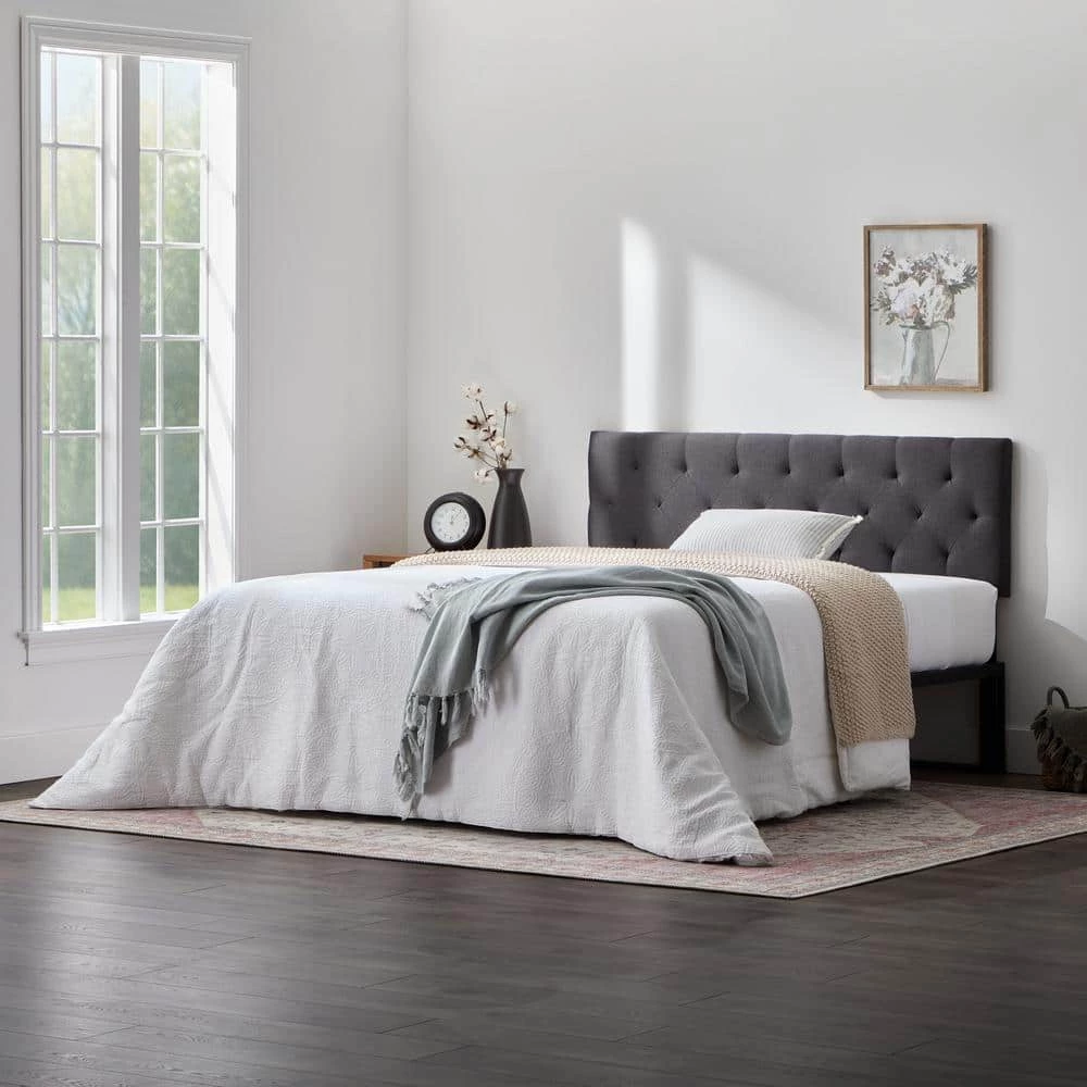 Kaylee Adjustable Charcoal King/Cal King Upholstered Low Profile Headboard with Diamond Tufting by Brookside 5 Kaylee Adjustable Charcoal King/Cal King Upholstered Low Profile Headboard with Diamond Tufting by Brookside - Image 3