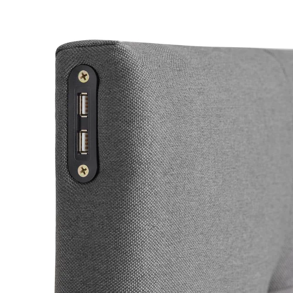 Alex 62.2 in. W Charcoal Upholstered Queen Square-Tufted with 2-Dual USB Ports Headboard by Brookside 8 Alex 62.2 in. W Charcoal Upholstered Queen Square-Tufted with 2-Dual USB Ports Headboard by Brookside - Image 6