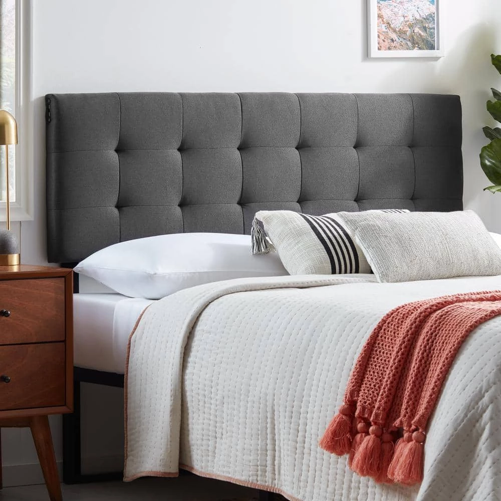 Alex 62.2 in. W Charcoal Upholstered Queen Square-Tufted with 2-Dual USB Ports Headboard by Brookside 4 Alex 62.2 in. W Charcoal Upholstered Queen Square-Tufted with 2-Dual USB Ports Headboard by Brookside - Image 2