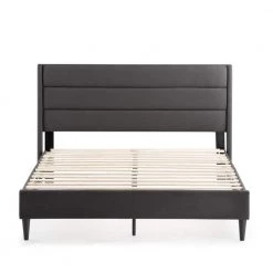 Amelia Upholstered Charcoal Queen Bed with Horizontal Channels by Brookside