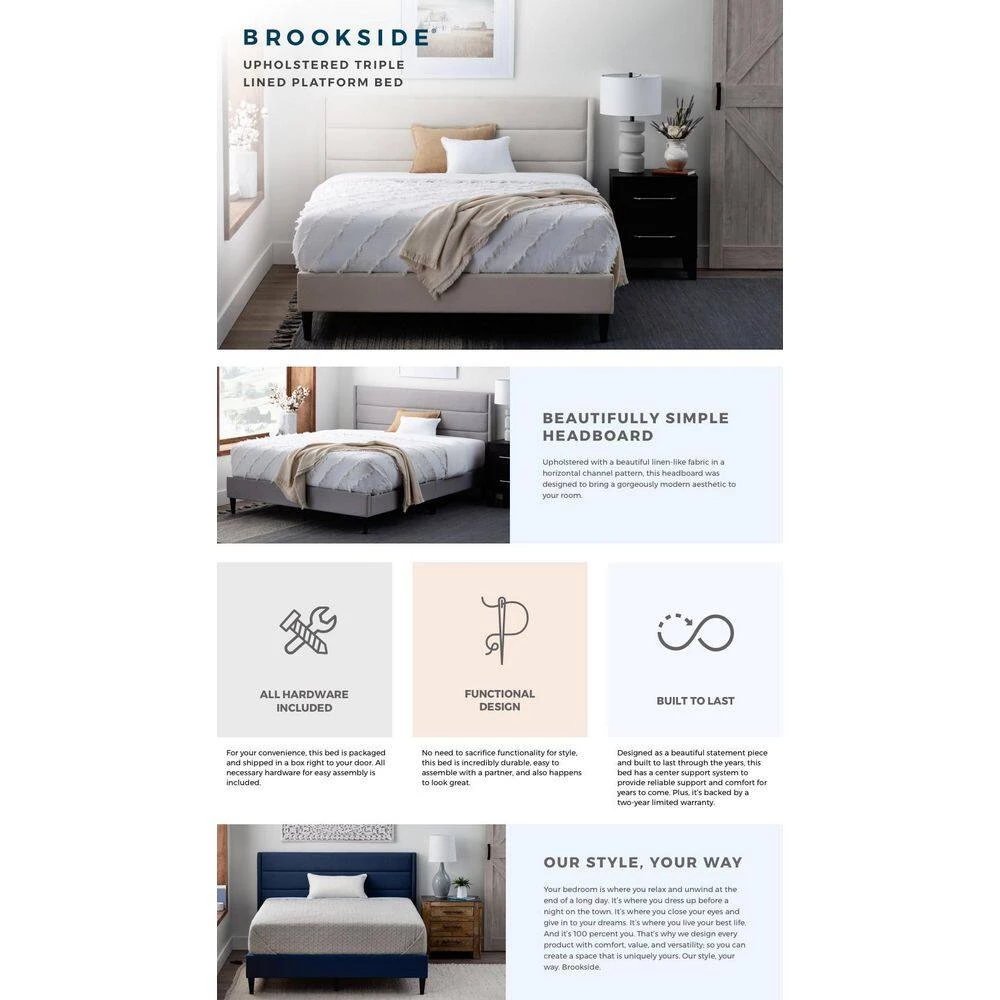 Amelia Upholstered Charcoal Queen Bed with Horizontal Channels by Brookside 6 Amelia Upholstered Charcoal Queen Bed with Horizontal Channels by Brookside - Image 4