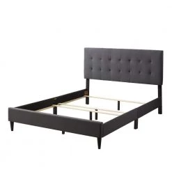 Sue 65 in. W Gray Charcoal Queen Upholstered and Wood Frame Platform Bed Box Spring Required by Brookside