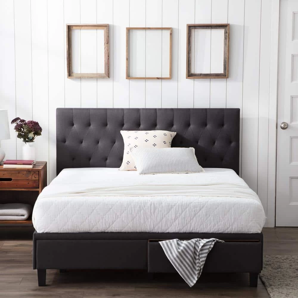 Anna Upholstered Charcoal Queen Bed with Drawers by Brookside 5 Anna Upholstered Charcoal Queen Bed with Drawers by Brookside - Image 3