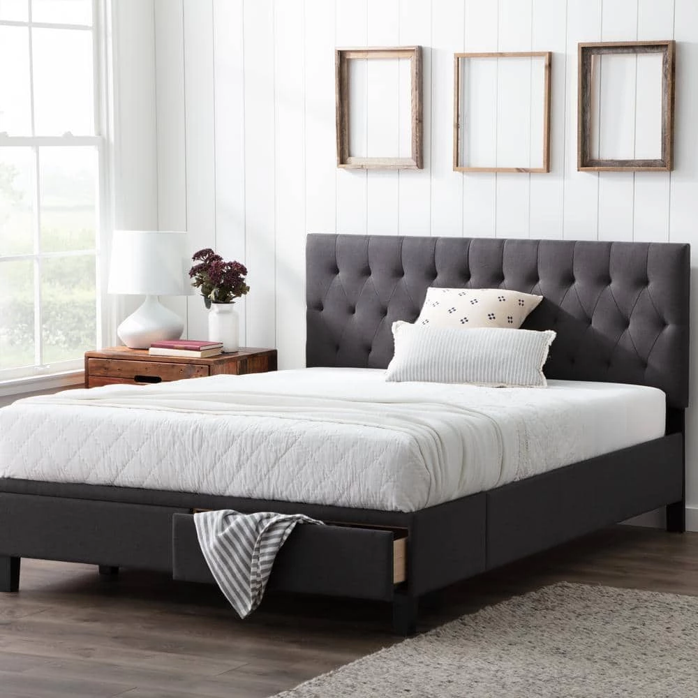 Anna Upholstered Charcoal Queen Bed with Drawers by Brookside 3 Anna Upholstered Charcoal Queen Bed with Drawers by Brookside