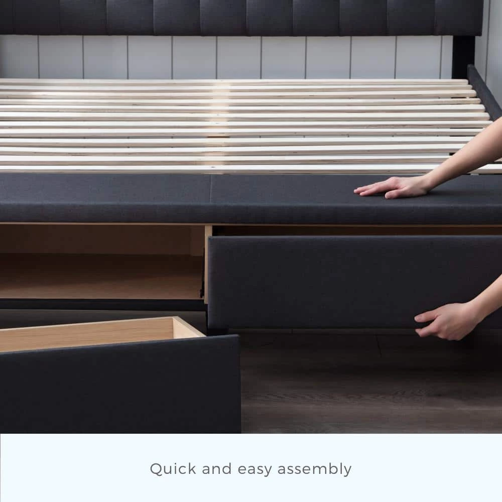 Anna Upholstered Charcoal Queen Bed with Drawers by Brookside 9 Anna Upholstered Charcoal Queen Bed with Drawers by Brookside - Image 7