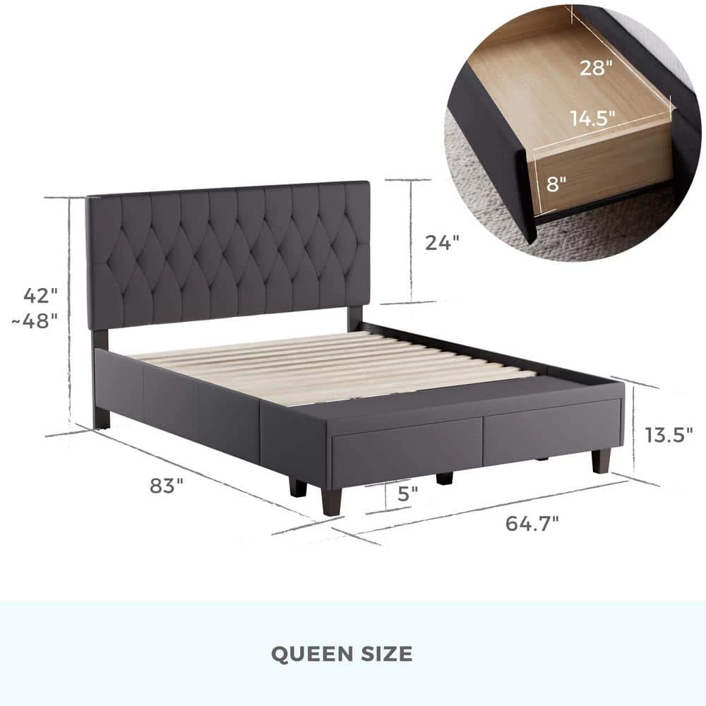 Anna Upholstered Charcoal Queen Bed with Drawers by Brookside 14 Anna Upholstered Charcoal Queen Bed with Drawers by Brookside - Image 12