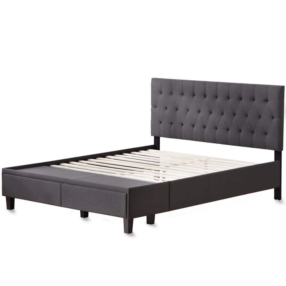 Anna Upholstered Charcoal Queen Bed with Drawers by Brookside 4 Anna Upholstered Charcoal Queen Bed with Drawers by Brookside - Image 2