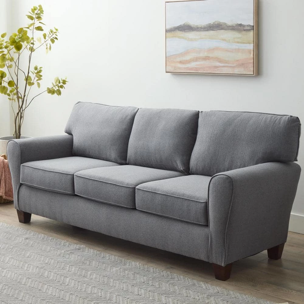 Abby 88 in. Charcoal Polyester Upholstered 3-Seater Rolled Arm Sofa by Brookside 7 Abby 88 in. Charcoal Polyester Upholstered 3-Seater Rolled Arm Sofa by Brookside - Image 5