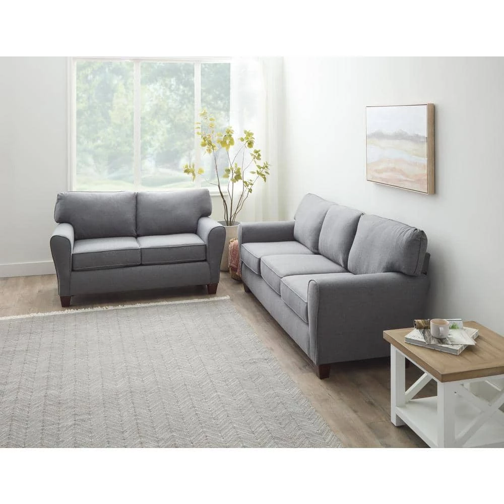 Abby 88 in. Charcoal Polyester Upholstered 3-Seater Rolled Arm Sofa by Brookside 15 Abby 88 in. Charcoal Polyester Upholstered 3-Seater Rolled Arm Sofa by Brookside - Image 13