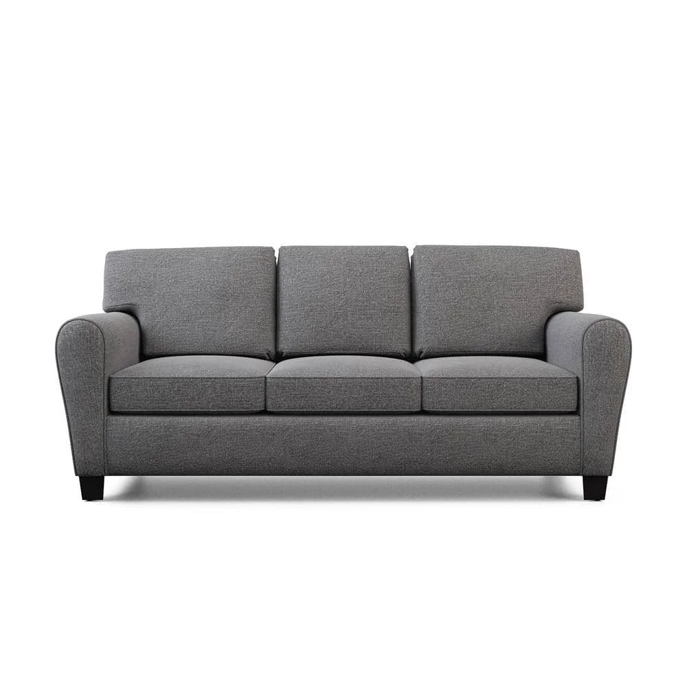 Abby 88 in. Charcoal Polyester Upholstered 3-Seater Rolled Arm Sofa by Brookside 3 Abby 88 in. Charcoal Polyester Upholstered 3-Seater Rolled Arm Sofa by Brookside
