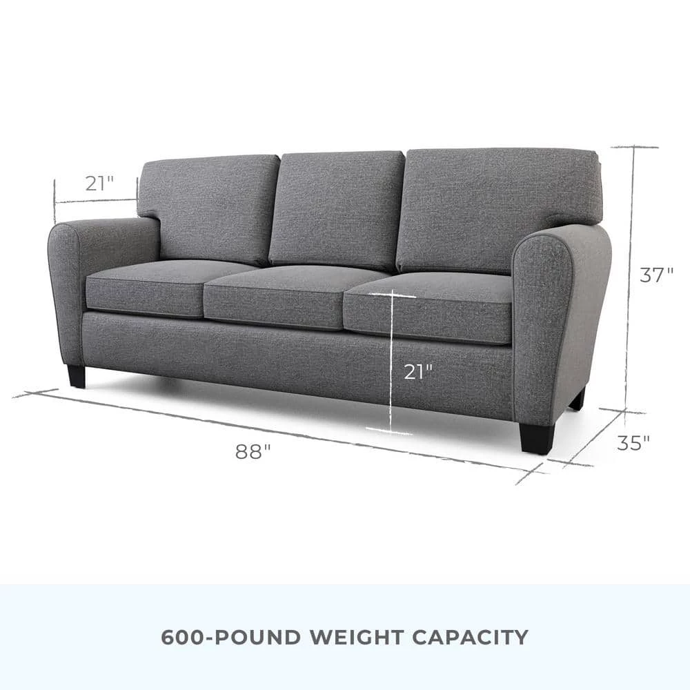 Abby 88 in. Charcoal Polyester Upholstered 3-Seater Rolled Arm Sofa by Brookside 6 Abby 88 in. Charcoal Polyester Upholstered 3-Seater Rolled Arm Sofa by Brookside - Image 4