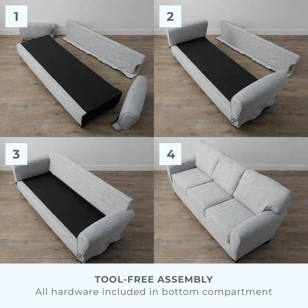 Abby 88 in. Charcoal Polyester Upholstered 3-Seater Rolled Arm Sofa by Brookside 14 Abby 88 in. Charcoal Polyester Upholstered 3-Seater Rolled Arm Sofa by Brookside - Image 12