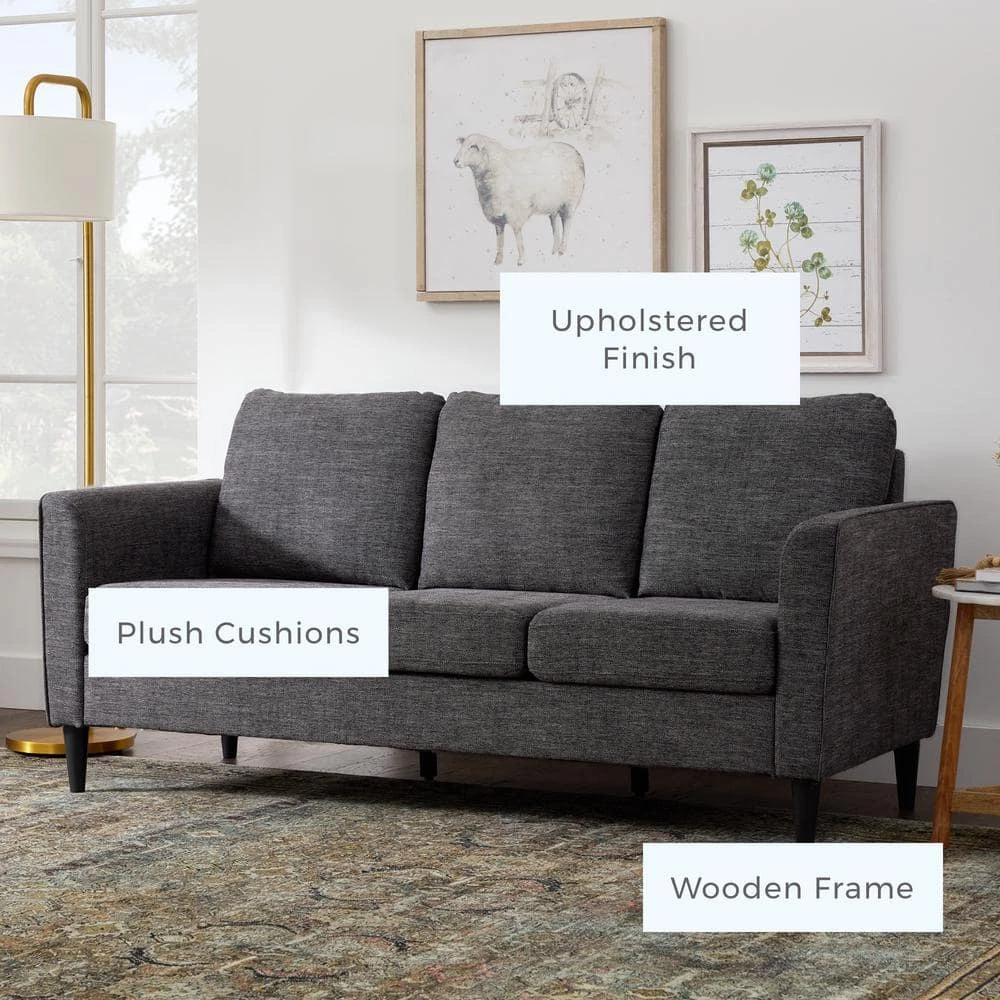 Clara 72.83 in. Charcoal Polyester Upholstered 3-Seater Curved Arm Sofa by Brookside 8 Clara 72.83 in. Charcoal Polyester Upholstered 3-Seater Curved Arm Sofa by Brookside - Image 6