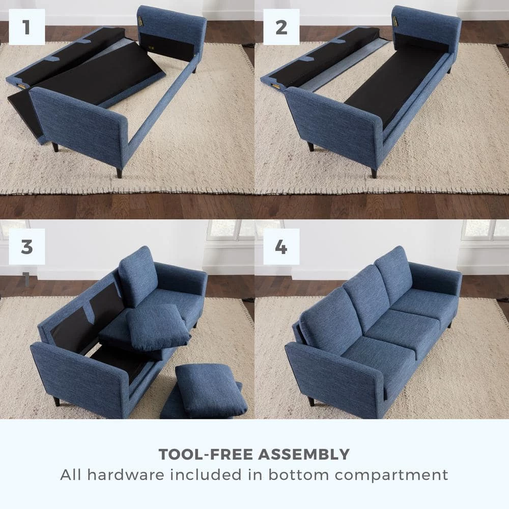 Clara 72.83 in. Charcoal Polyester Upholstered 3-Seater Curved Arm Sofa by Brookside 9 Clara 72.83 in. Charcoal Polyester Upholstered 3-Seater Curved Arm Sofa by Brookside - Image 7