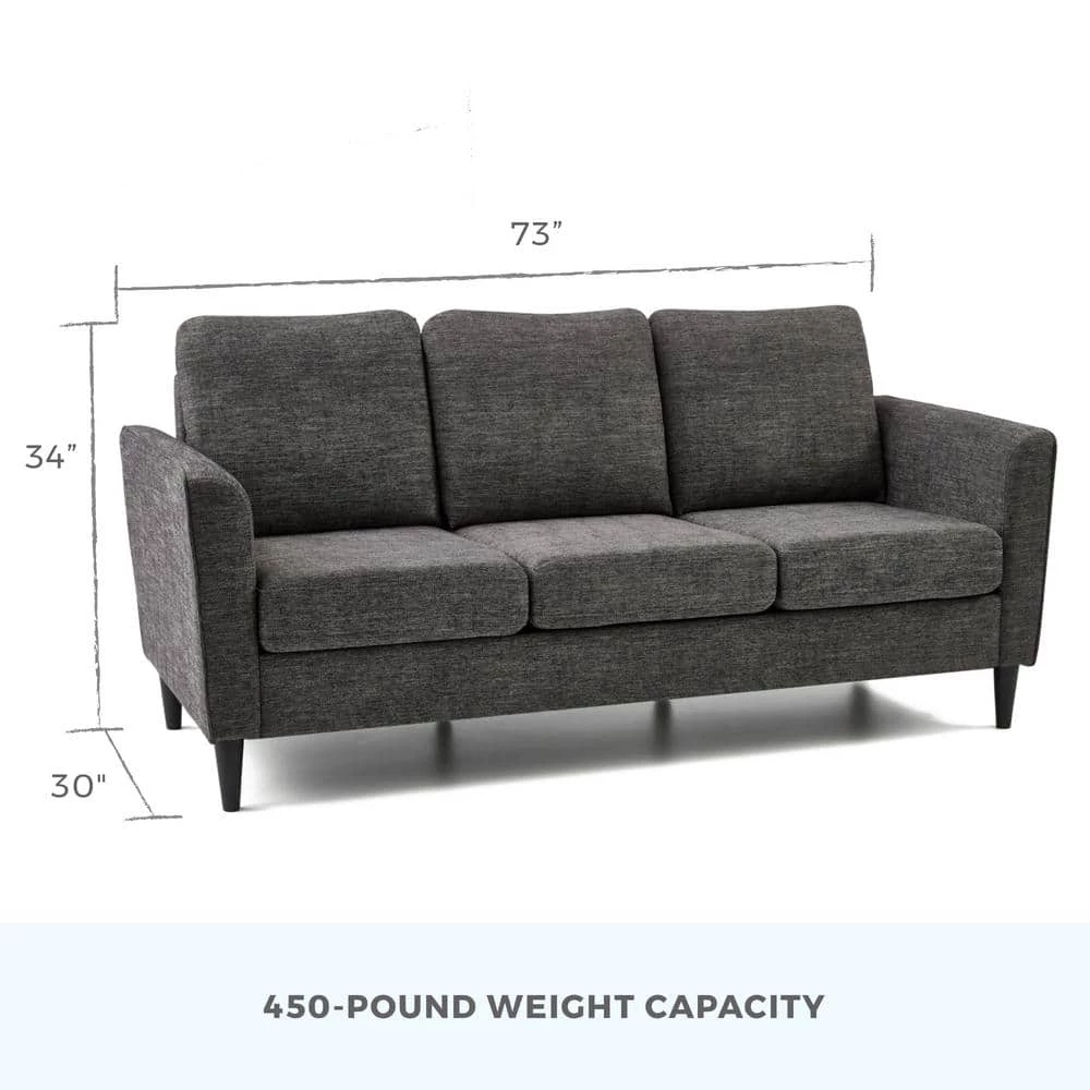 Clara 72.83 in. Charcoal Polyester Upholstered 3-Seater Curved Arm Sofa by Brookside 7 Clara 72.83 in. Charcoal Polyester Upholstered 3-Seater Curved Arm Sofa by Brookside - Image 5