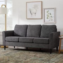 Clara 72.83 in. Charcoal Polyester Upholstered 3-Seater Curved Arm Sofa by Brookside