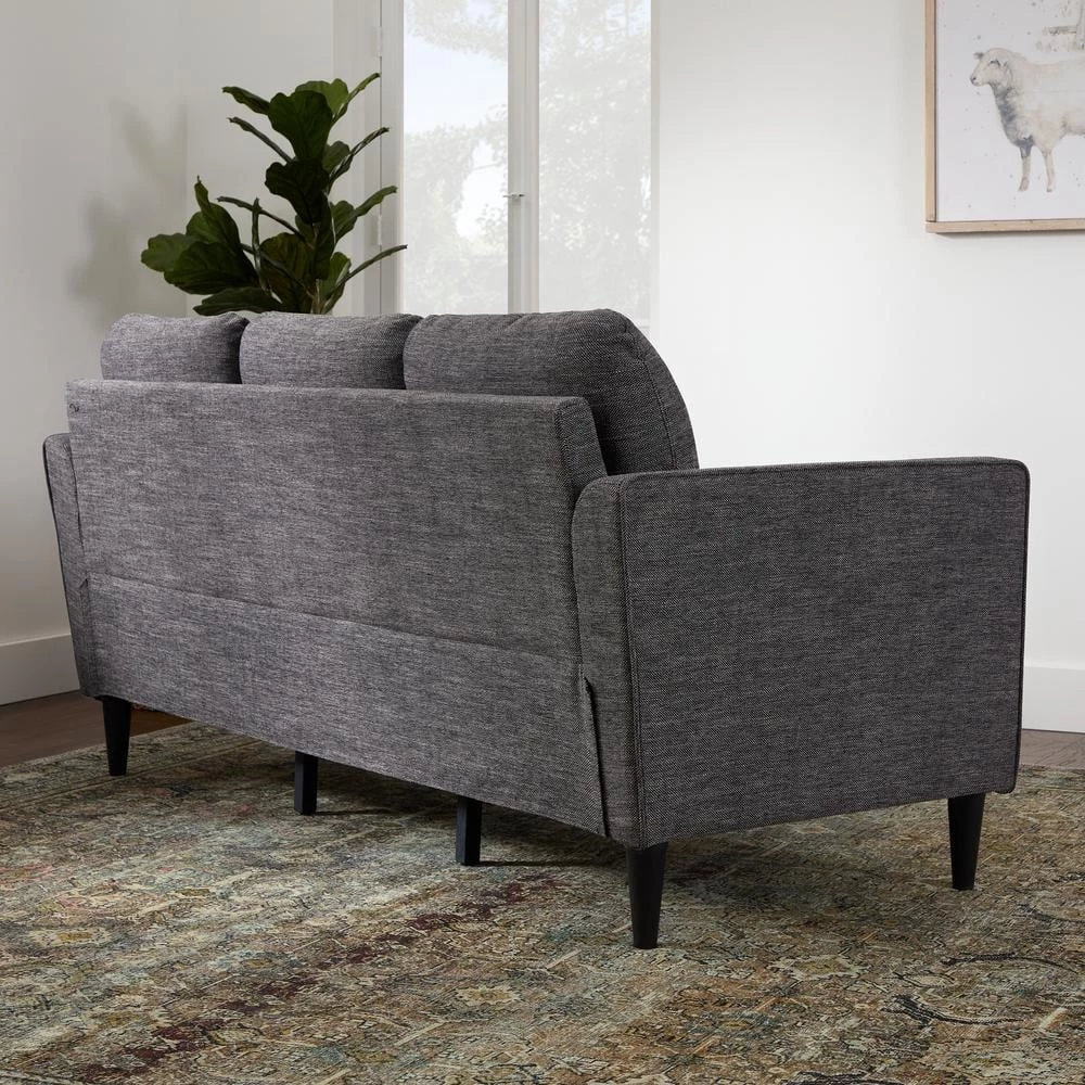 Clara 72.83 in. Charcoal Polyester Upholstered 3-Seater Curved Arm Sofa by Brookside 6 Clara 72.83 in. Charcoal Polyester Upholstered 3-Seater Curved Arm Sofa by Brookside - Image 4