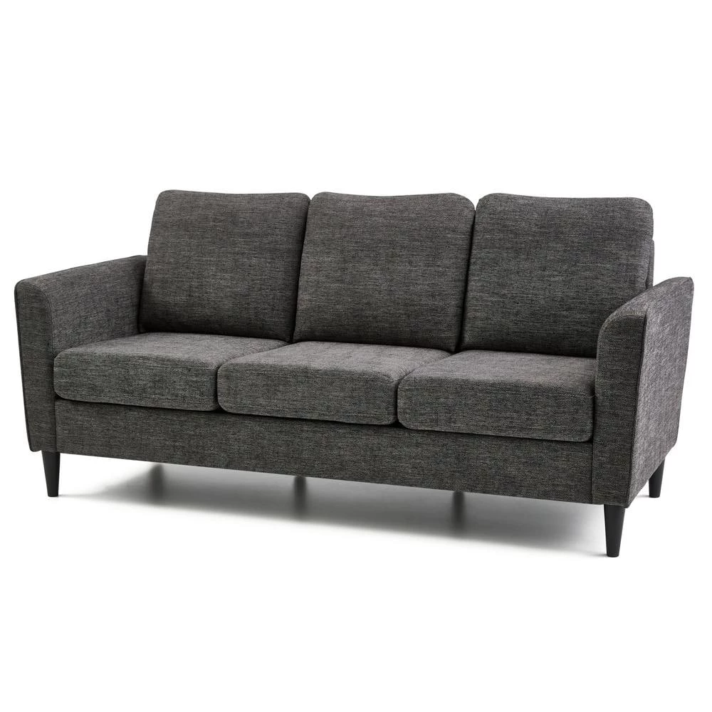 Clara 72.83 in. Charcoal Polyester Upholstered 3-Seater Curved Arm Sofa by Brookside 4 Clara 72.83 in. Charcoal Polyester Upholstered 3-Seater Curved Arm Sofa by Brookside - Image 2