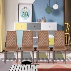 Retro Style Coffee Leather Dining Chair Hotel Accent Chair Arm Chair(Set of 4) by sumyeg 16 Retro Style Coffee Leather Dining Chair Hotel Accent Chair Arm Chair(Set of 4) by sumyeg -Cheap sumyeg Store coffee sumyeg dining chairs su52wsun307 31 1000