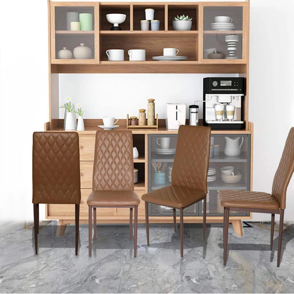 Retro Style Coffee Leather Dining Chair Hotel Accent Chair Arm Chair(Set of 4) by sumyeg 3 Retro Style Coffee Leather Dining Chair Hotel Accent Chair Arm Chair(Set of 4) by sumyeg - Image 2