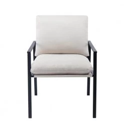 Cream Metal Frame Linen Accent Chair with Thick Padded Backrest and Seat Cushion by Polibi