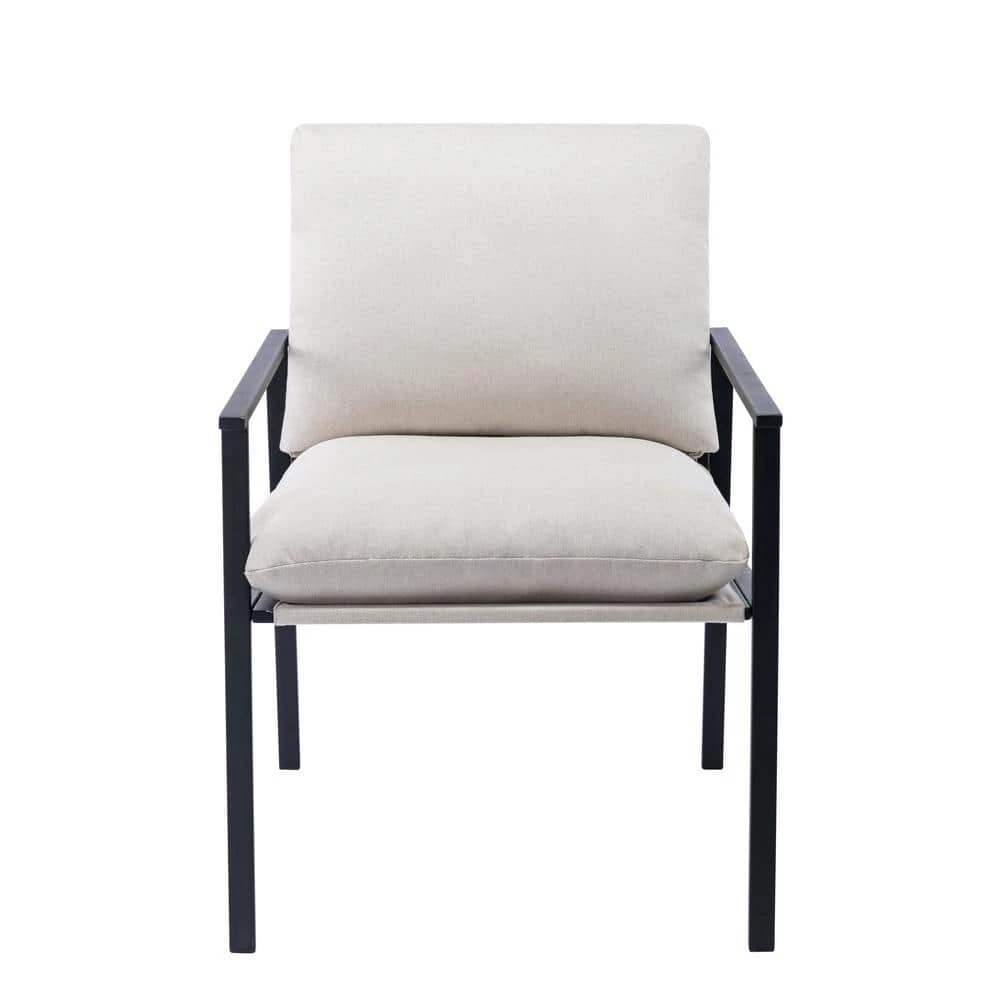 Cream Metal Frame Linen Accent Chair with Thick Padded Backrest and Seat Cushion by Polibi 3 Cream Metal Frame Linen Accent Chair with Thick Padded Backrest and Seat Cushion by Polibi
