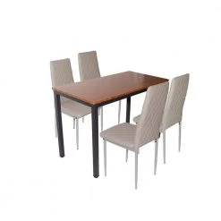 Classic Dark Brown&Gray 5-Piece Wood Top Dining Table And 4-Piece Leather Chairs Dining Set by sumyeg