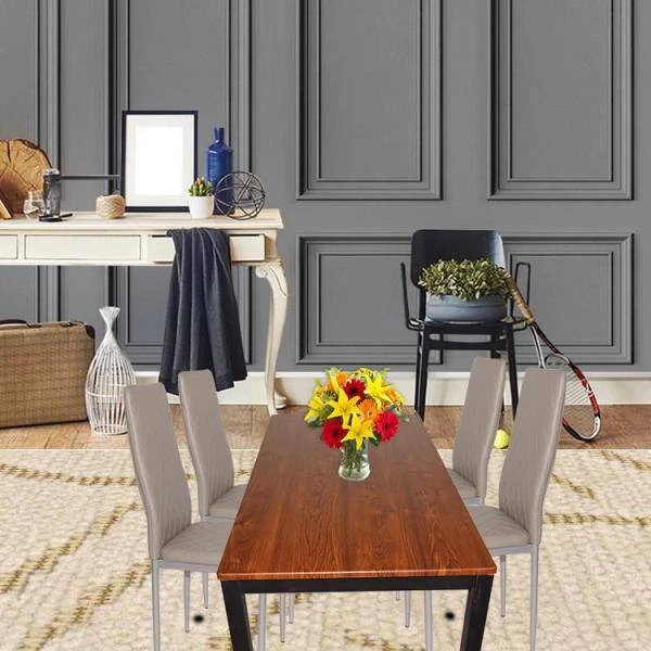 Classic Dark Brown&Gray 5-Piece Wood Top Dining Table And 4-Piece Leather Chairs Dining Set by sumyeg 4 Classic Dark Brown&Gray 5-Piece Wood Top Dining Table And 4-Piece Leather Chairs Dining Set by sumyeg - Image 2