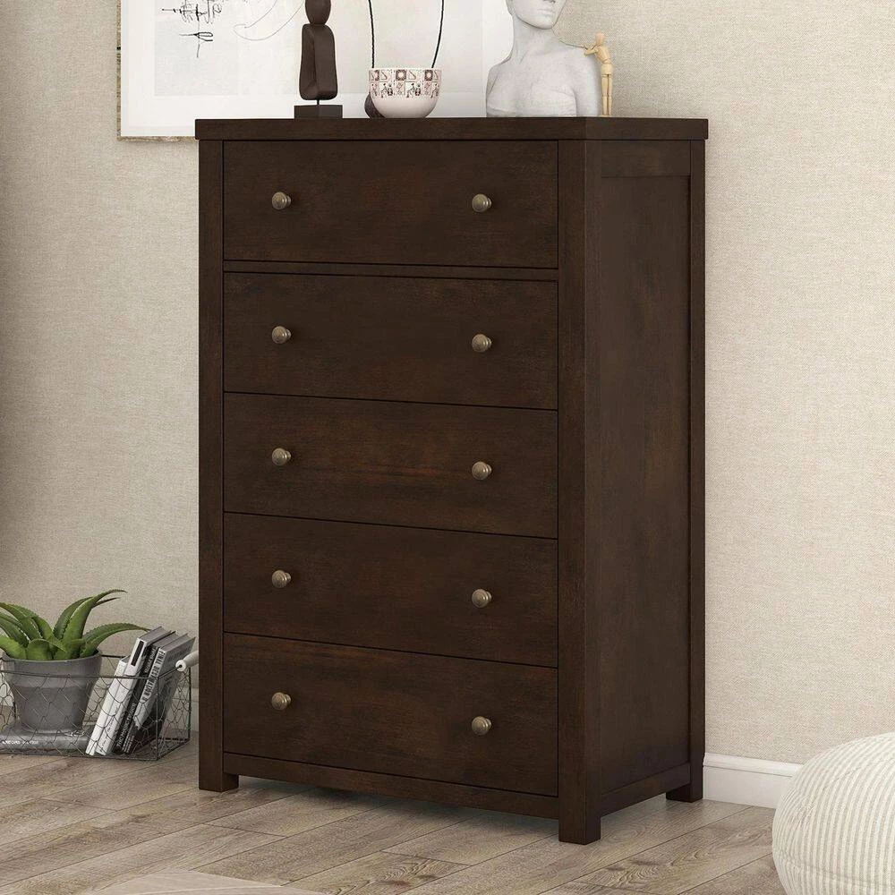 Solid Wood Chest of Drawers in Dark Brown with 5 Drawers(29.00"W x 16.00"D x 45.00"H) by Polibi 10 Solid Wood Chest of Drawers in Dark Brown with 5 Drawers(29.00"W x 16.00"D x 45.00"H) by Polibi - Image 8