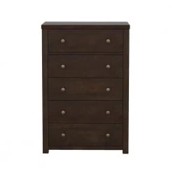Solid Wood Chest of Drawers in Dark Brown with 5 Drawers(29.00"W x 16.00"D x 45.00"H) by Polibi