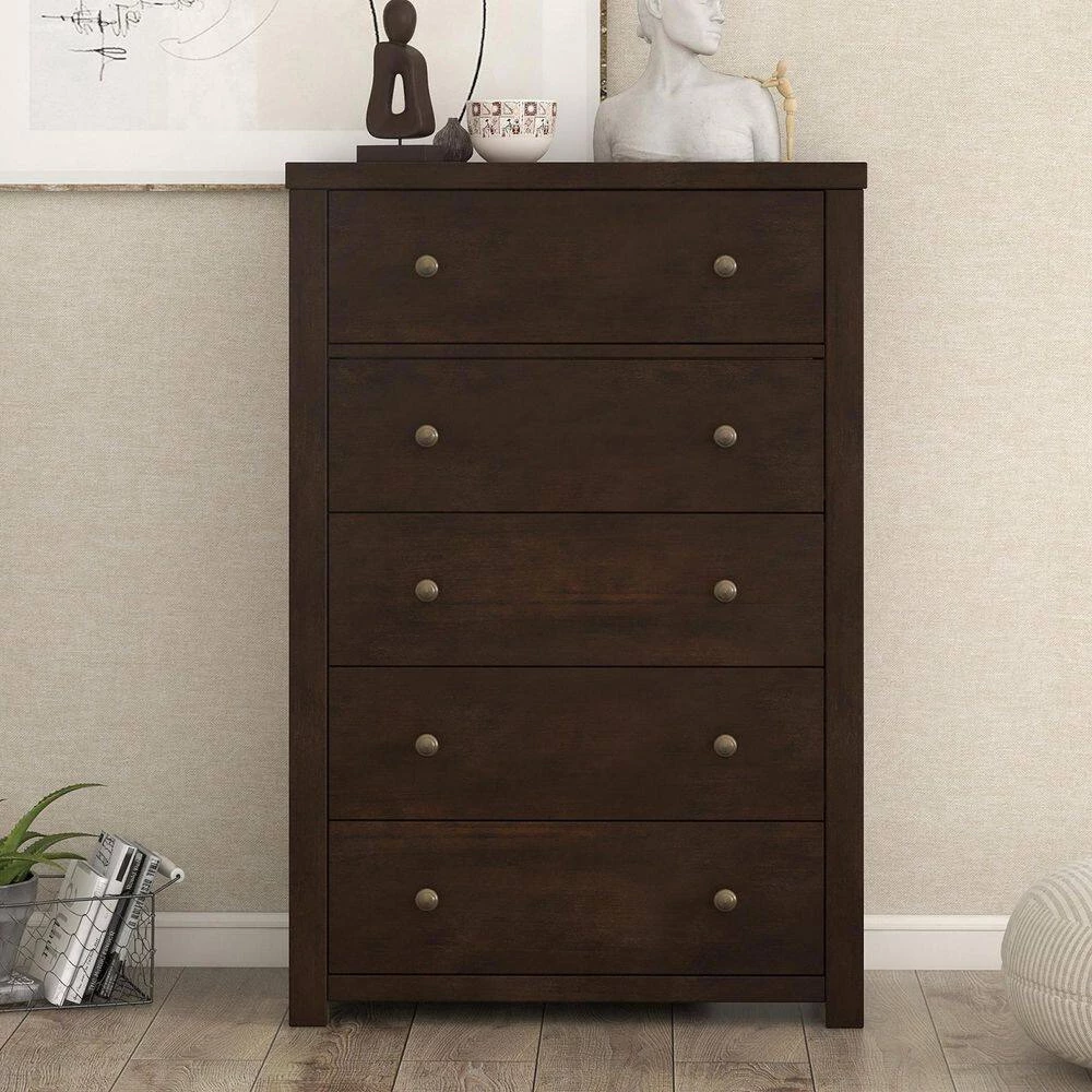Solid Wood Chest of Drawers in Dark Brown with 5 Drawers(29.00"W x 16.00"D x 45.00"H) by Polibi 4 Solid Wood Chest of Drawers in Dark Brown with 5 Drawers(29.00"W x 16.00"D x 45.00"H) by Polibi - Image 2
