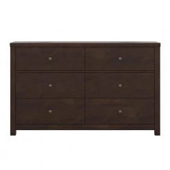 Solid Wood 6 Drawer Double Dresser in Dark Brown (mirror not included) by Polibi