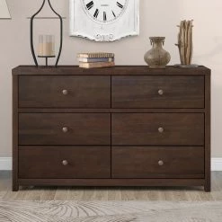 Solid Wood 6 Drawer Double Dresser in Dark Brown (mirror not included) by Polibi -Cheap sumyeg Store dark brown polibi dressers rs sw6ddd fa 1000