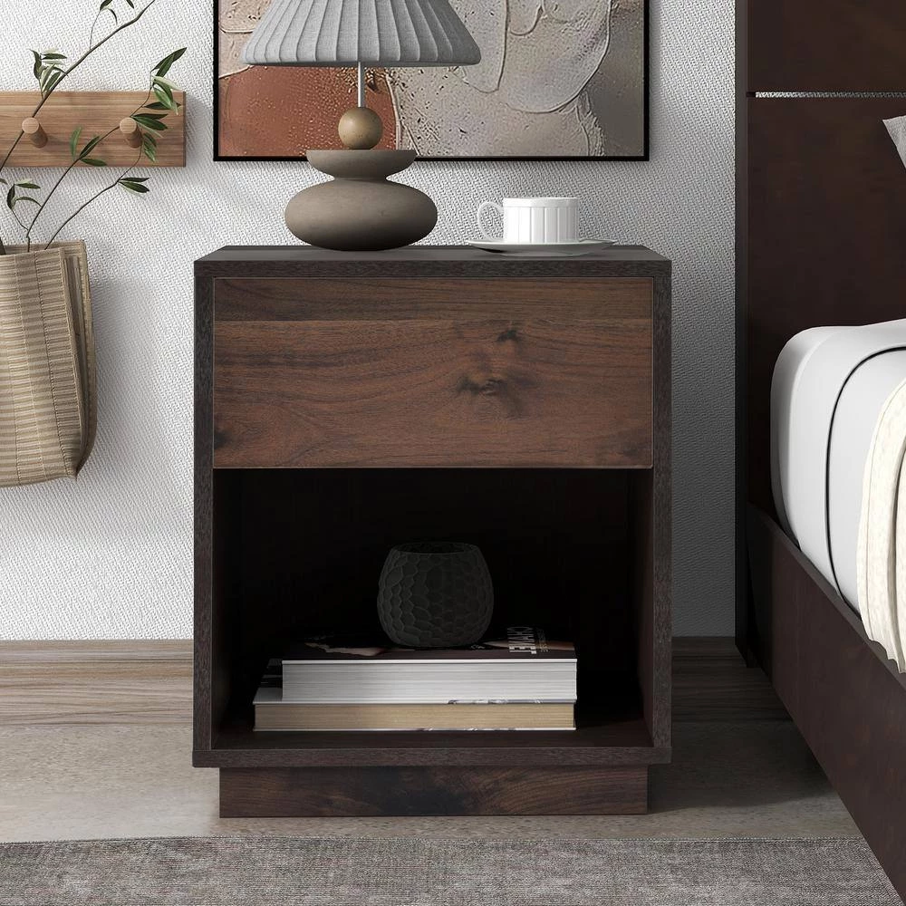 Dark Brown Mid-Century Nightstand End Table Open Storage with One Drawer(15.7"L x 15.3"W x 19.8"H) by Polibi 12 Dark Brown Mid-Century Nightstand End Table Open Storage with One Drawer(15.7"L x 15.3"W x 19.8"H) by Polibi - Image 10