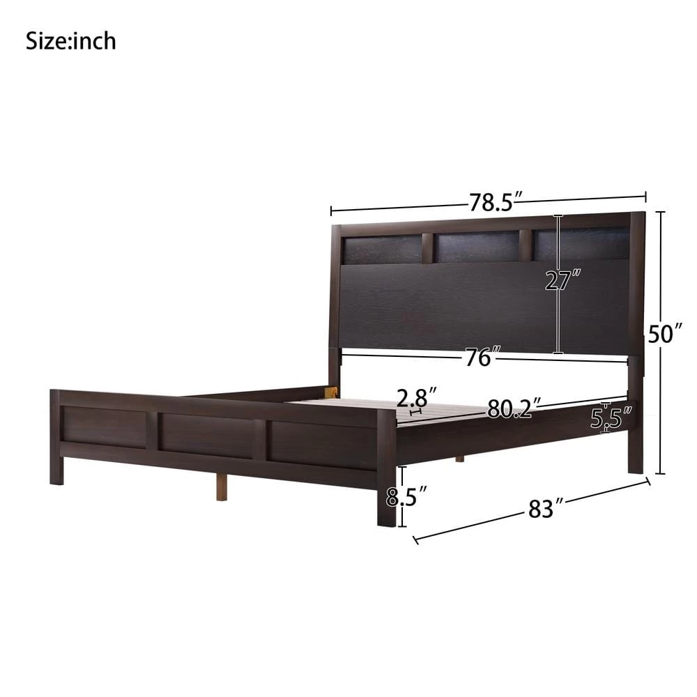 80.00 in. W Dark Brown Classic Wood King Platform Bed by Polibi 5 80.00 in. W Dark Brown Classic Wood King Platform Bed by Polibi - Image 3